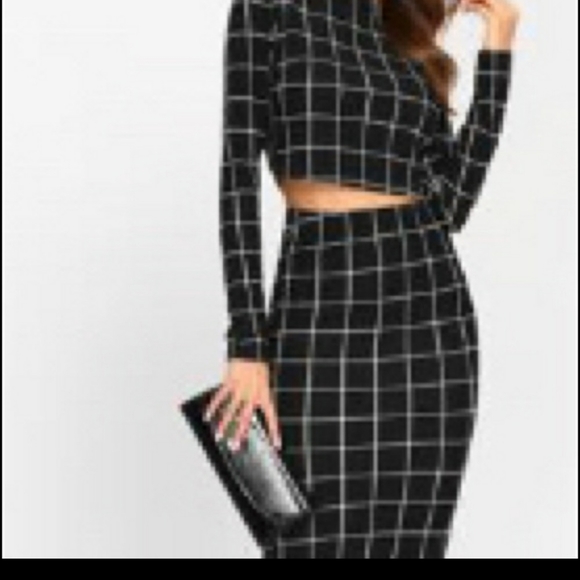 Women's Long sleeve crop top pencil midi skirt set - Picture 6 of 9